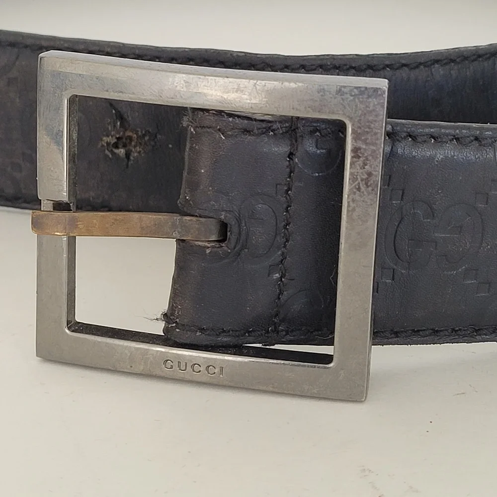 Gucci Guccissima Black Leather Belt‎ 146429 Square Buckle Size 90 36 Mens